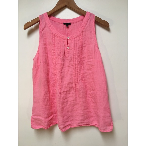 Talbots Tops - Talbots Linen Tank Top Women Medium Pink Pleated Henley Sleeveless Blouse